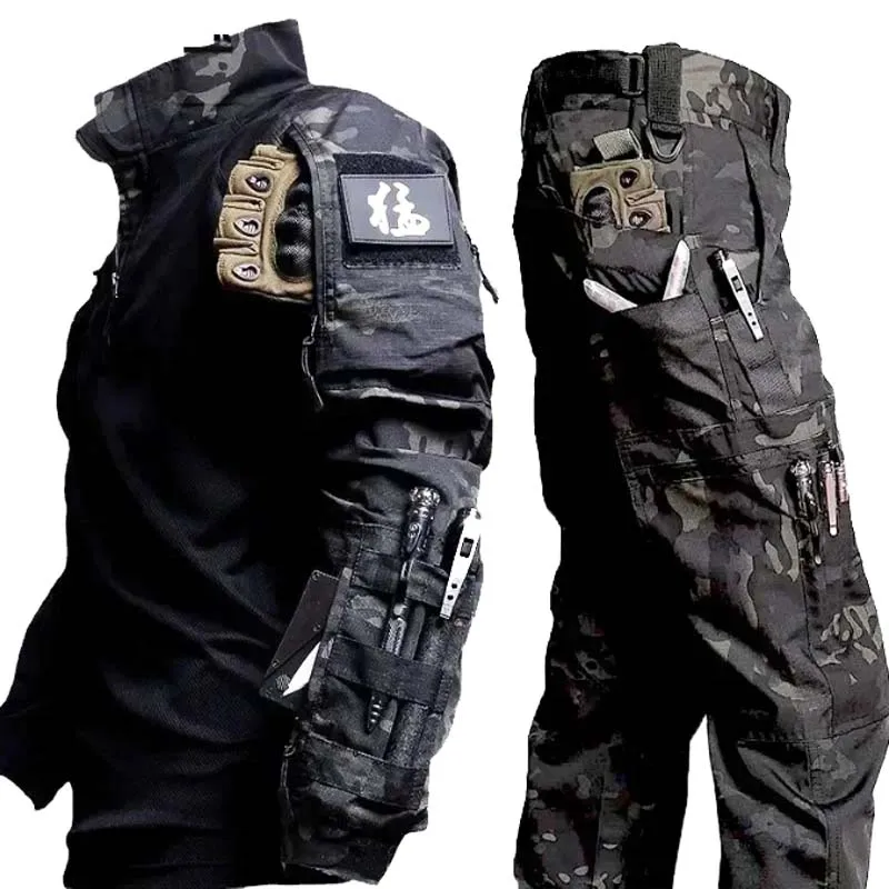 ใหม่ยุทธวิธีเสื้อชุดล่าสัตว์กลางแจ้งการฝึกอบรมทนทานBreathable Camoชุดกันน้ําแห้งเร็วWindproof Combatเสื้อ