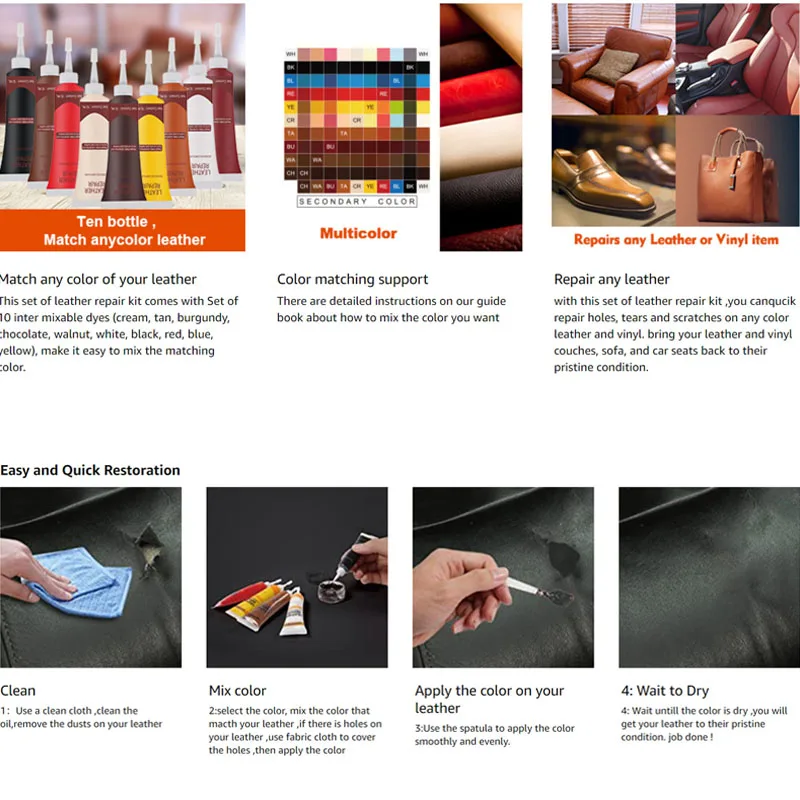 10ml Leather Repair Cream Repair Filler Car Seat Leather Complementary Refurbishing Paste Sofa Coats Scratch Cracks Restoration