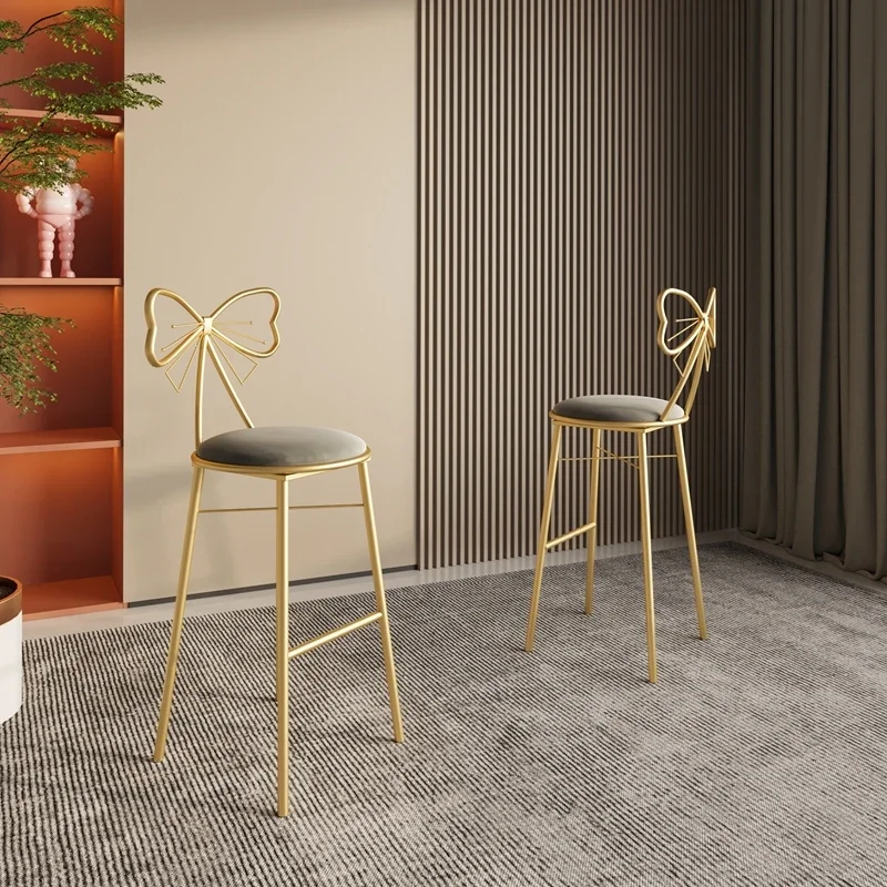 Banqueta de metal falso couro, cadeiras altas modernas, móveis para casa, dourado e branco, sala de estar, europeu