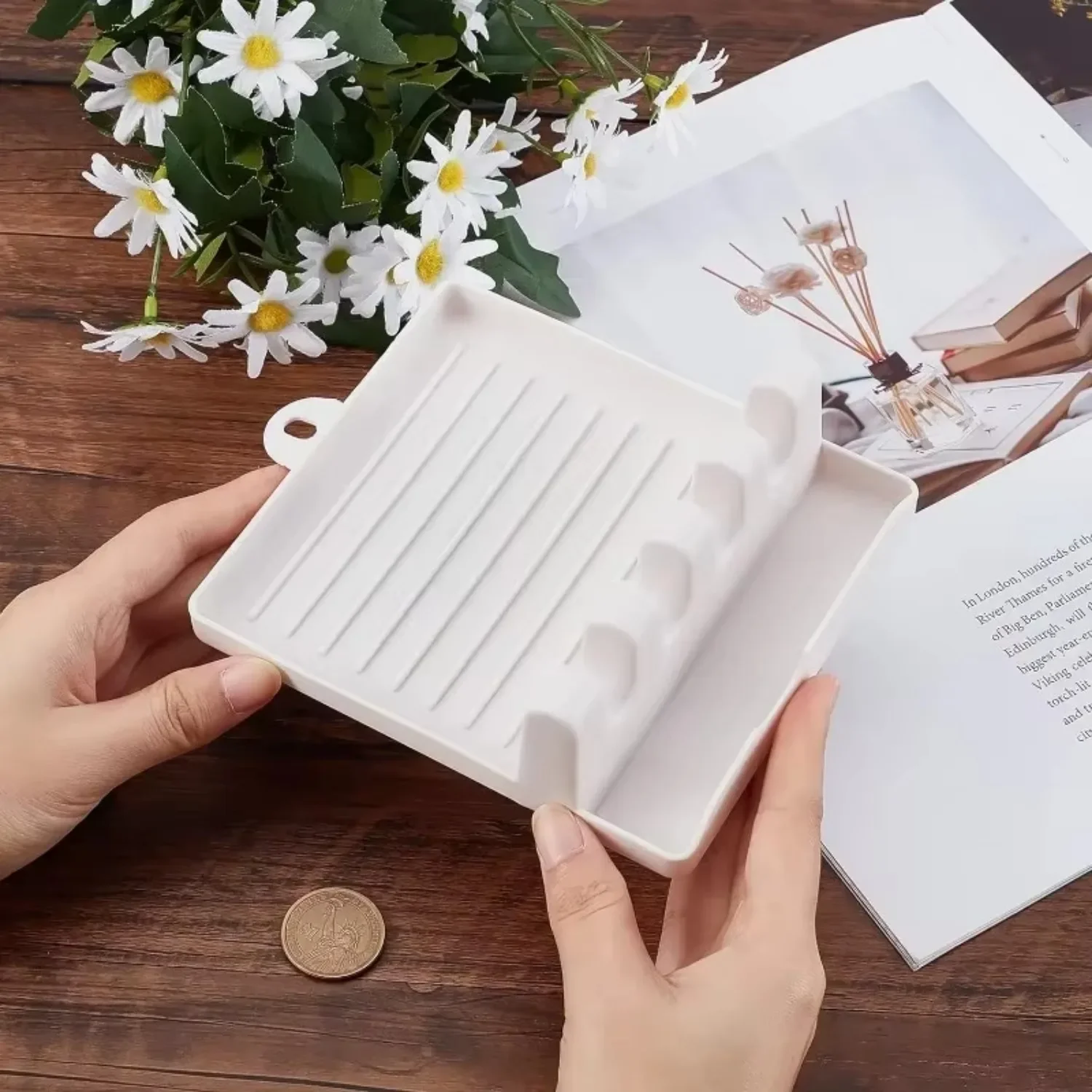 1Pc Kwast Rest Houder Wit Plastic 4 Slots Schilderijen Borstels Rustten Lekbak Pad voor Aquarel Olie Acryl schilderen