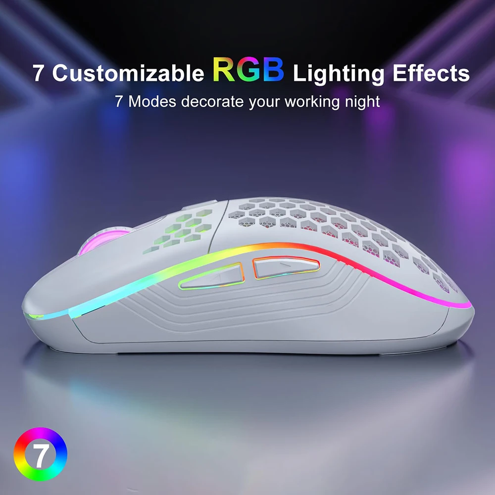 อุปกรณ์สํานักงาน เมาส์เล่นเกมไร้สาย 2.4G เมาส์ชาร์จแสง RGB พร้อมการออกแบบตามหลักสรีรศาสตร์ DPI ที่ปรับได้สําหรับแล็ปท็อปเดสก์ท็อป