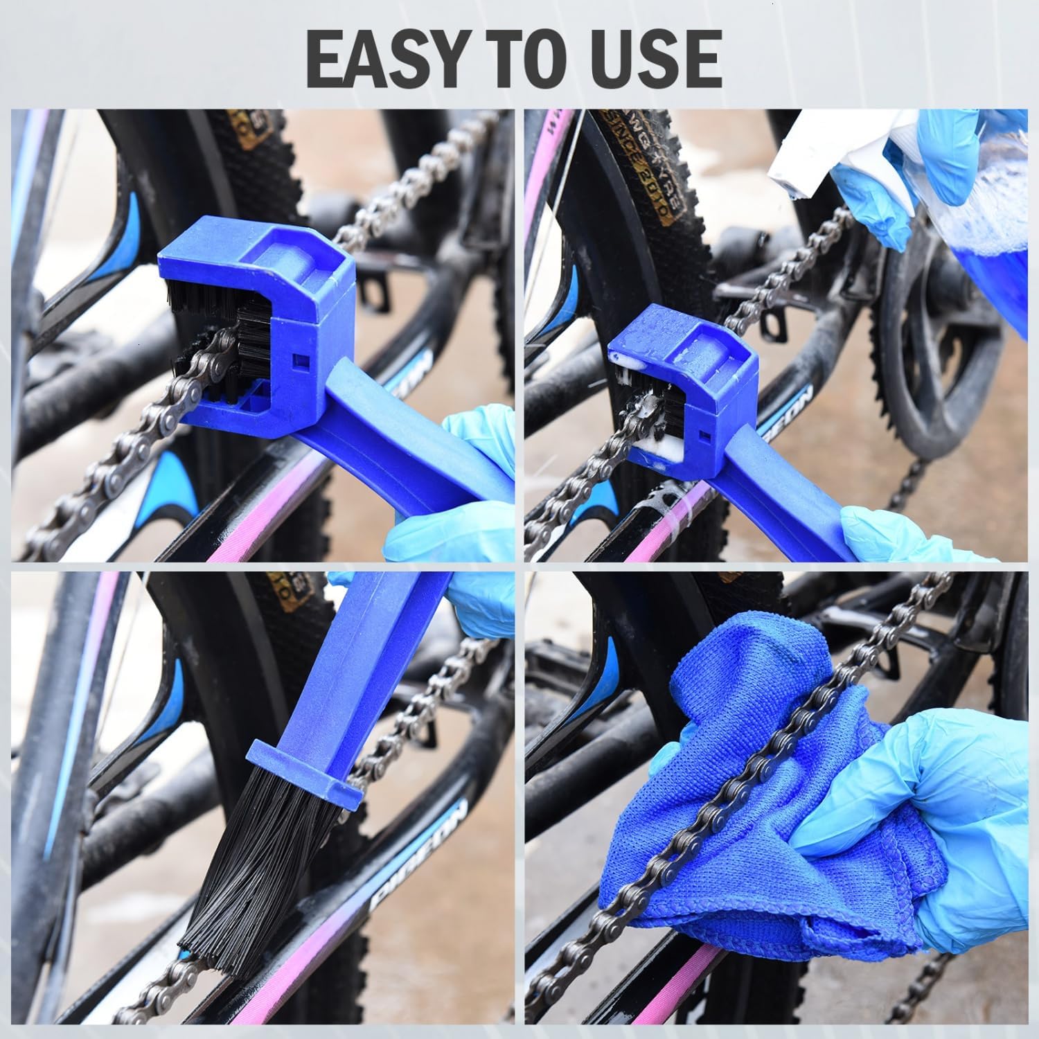 Set di strumenti per la pulizia della catena della bicicletta, spazzola per guarnitura della catena della bicicletta, strumenti per spazzole per la pulizia della lavatrice del motociclo