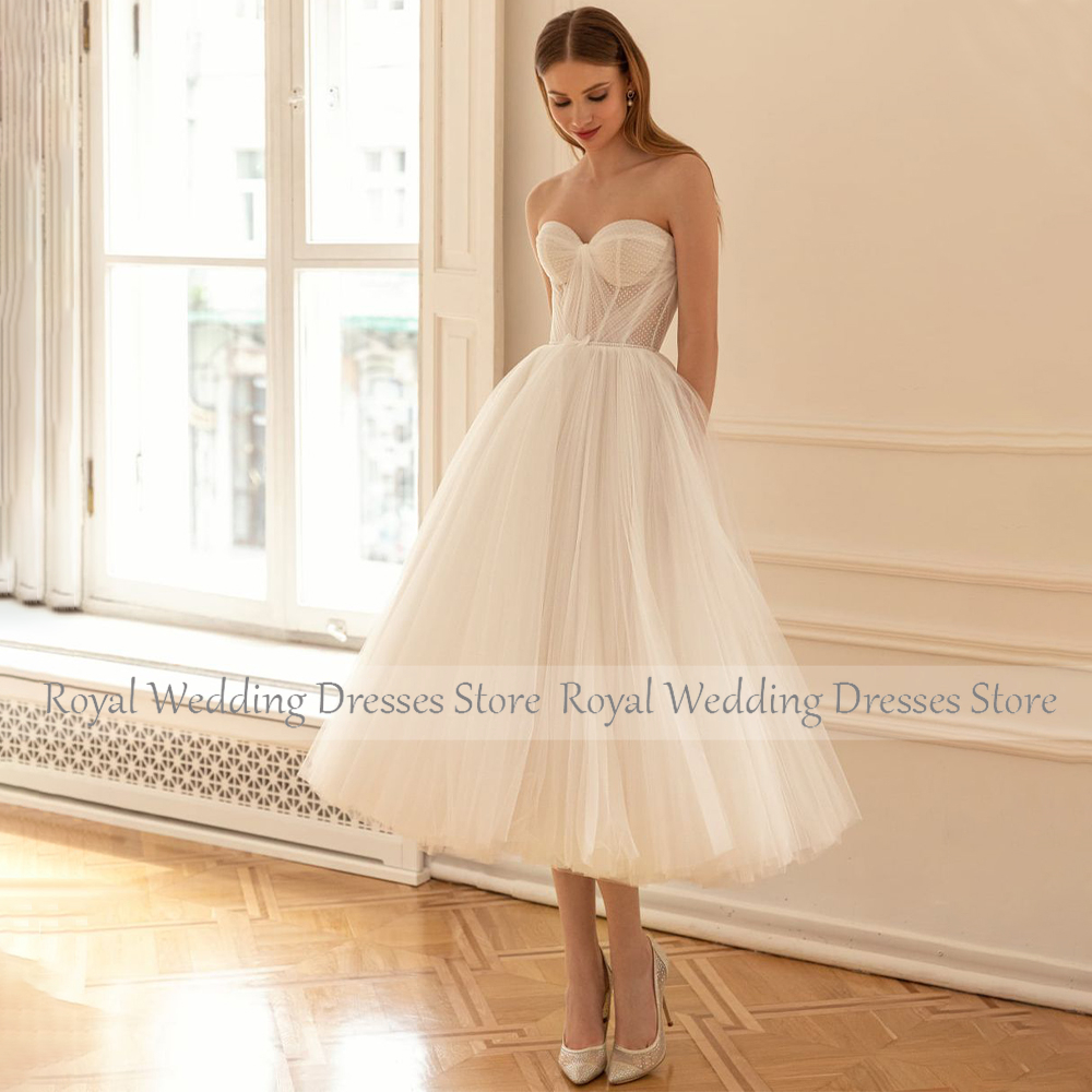 Vestido de noiva curto para noiva, linha, vestido de princesa sem mangas querida, tule branco, vestido de noiva sem costas, branco simples