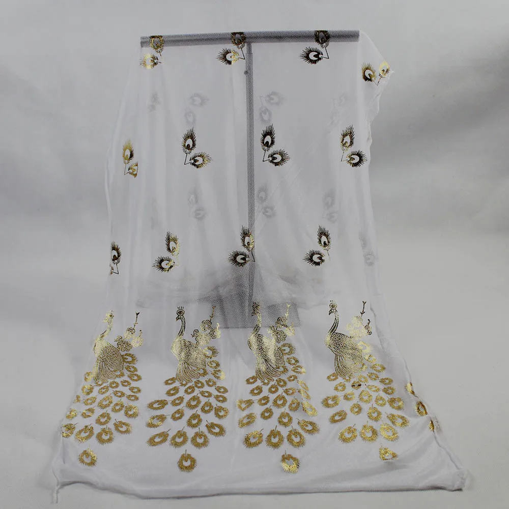 Eleganter Pfau bedruckter Hijab Gold Glitter Polyester Schal für Frau einfarbige Schals Sommer Sonnenschutz Stirnband 170*60cm
