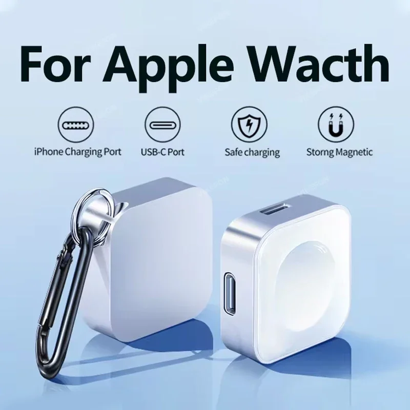 Cargador de reloj inalámbrico portátil tipo C, dos interfaces de 8 pines para Apple Watch S9, 8, 7, 6, 5, 4, 3, 2, 1, SE, Ultra Series, Cargador rápido
