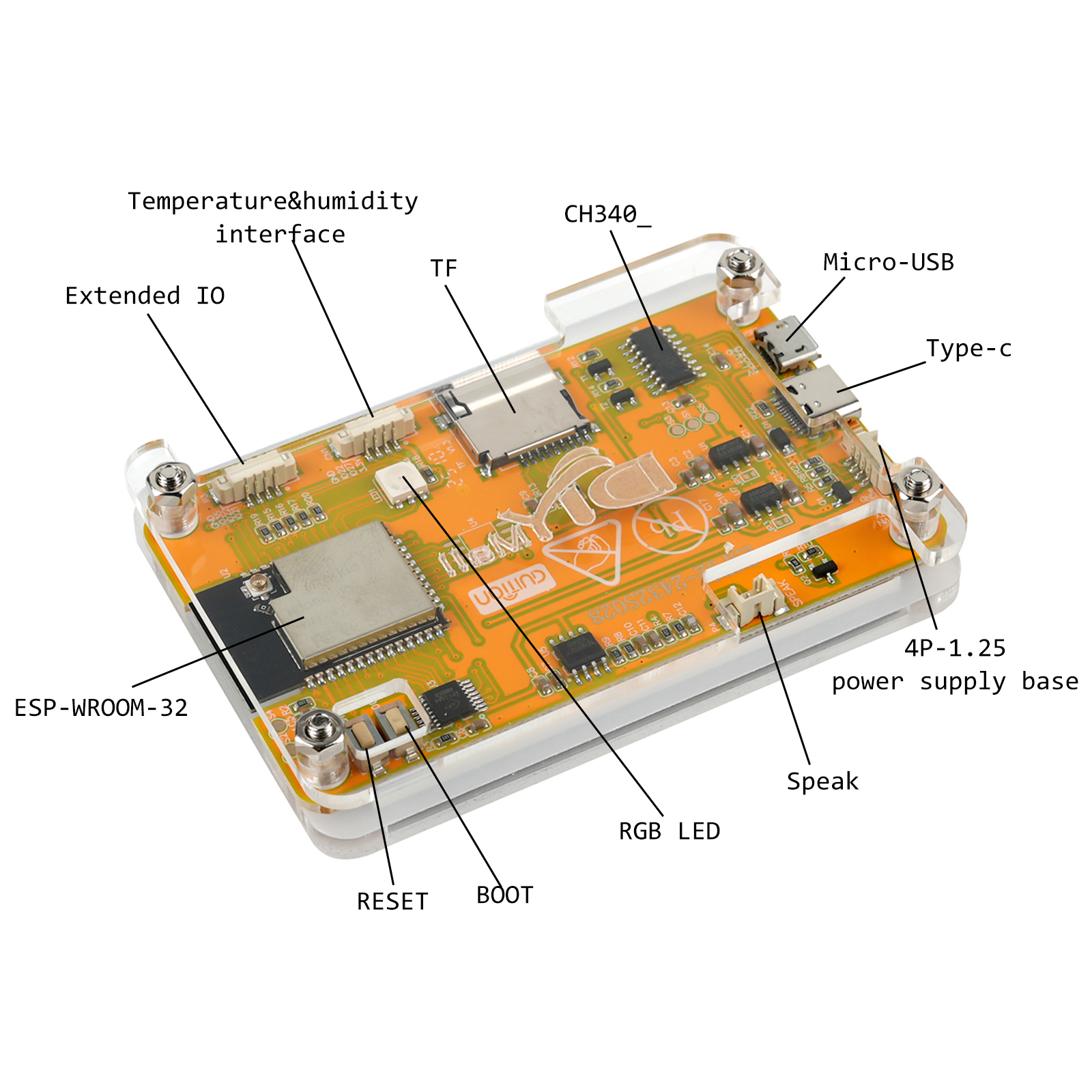 2.8inch ESP32 Module TFT LCD Display with Acrylic Case Dual-core ESP32-2432S028R WIFI+BT 240X320 ILI9341 Resistive Touchscreen
