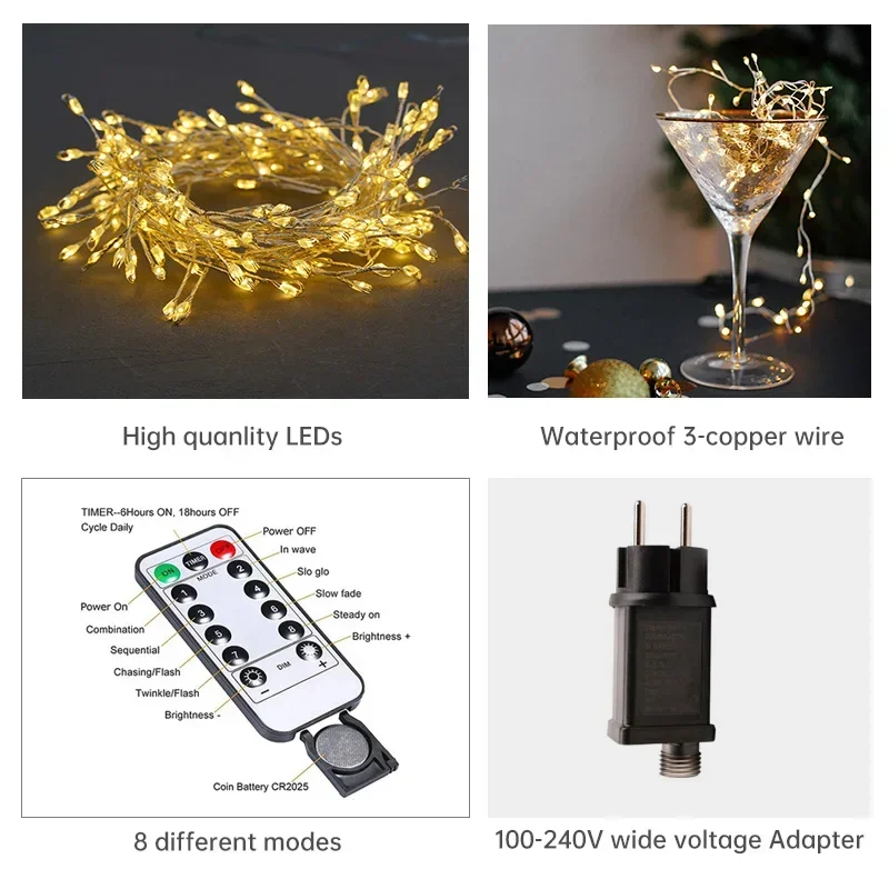 36個のLEDクラスター電球が付いたシルバーワイヤーのフェアリーライト、屋外クリスマスパーティーライトガーランド、新年、ストリート、ホームパーティー、結婚式用