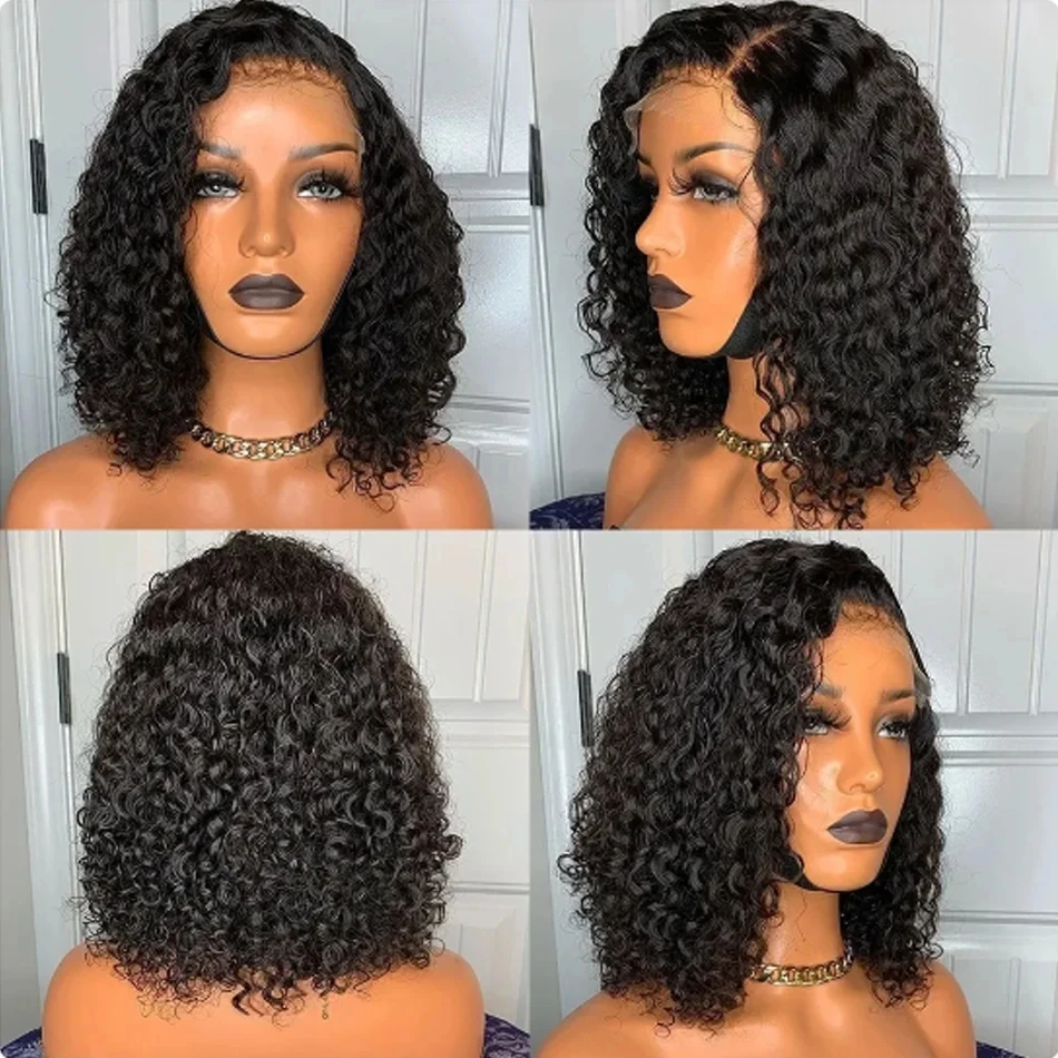 Parrucche frontali in pizzo brasiliano allentato onda profonda 13x4 parrucche per capelli umani 200% trasparente acqua riccia parrucca corta Bob parrucche Remy per le donne