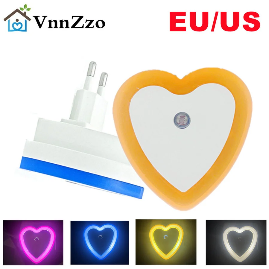 VnnZzo LED luz de la noche lámpara bombillas Mini corazón luz Sensor de luz inteligente de la ue nos enchufe de 110V-240V Universal casa habitación pasillo