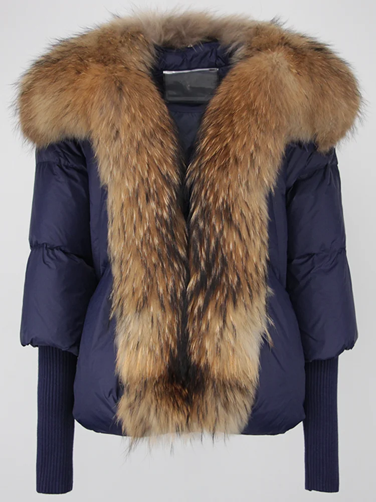 Abrigo holgado Natural con cuello de piel de zorro auténtica para mujer, chaqueta gruesa de plumón de pato blanco a la moda europea, ropa de abrigo cálida de lujo para invierno