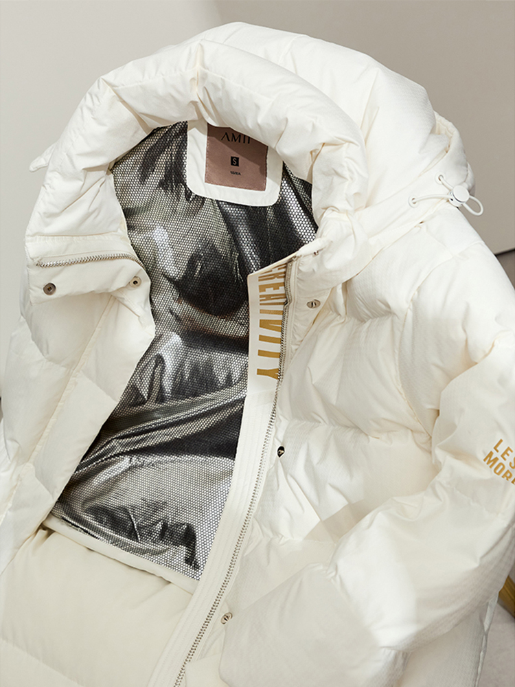 Amii-casaco de algodão acolchoado com carta impressa para as mulheres, casaco quente com lapela e capuz, roupa ao ar livre, inverno, novo, 2023, 12344191