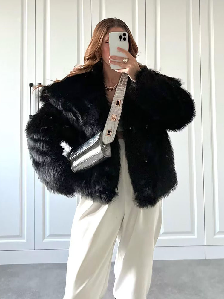 ZADORIN ファッション特大ターンダウン襟ふわふわフェイクファーコート女性ヴィンテージフェイクファージャケットコート冬服女性 2024