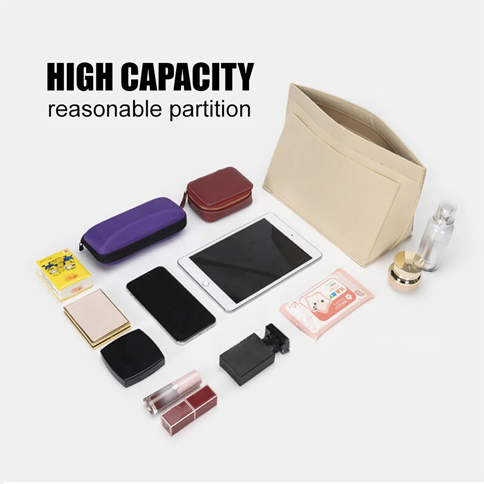 Organizador de bolso, organizador de bolso de fieltro con múltiples bolsillos, organizador de bolso de mano plegable para insertar organizador de cartera para bolso
