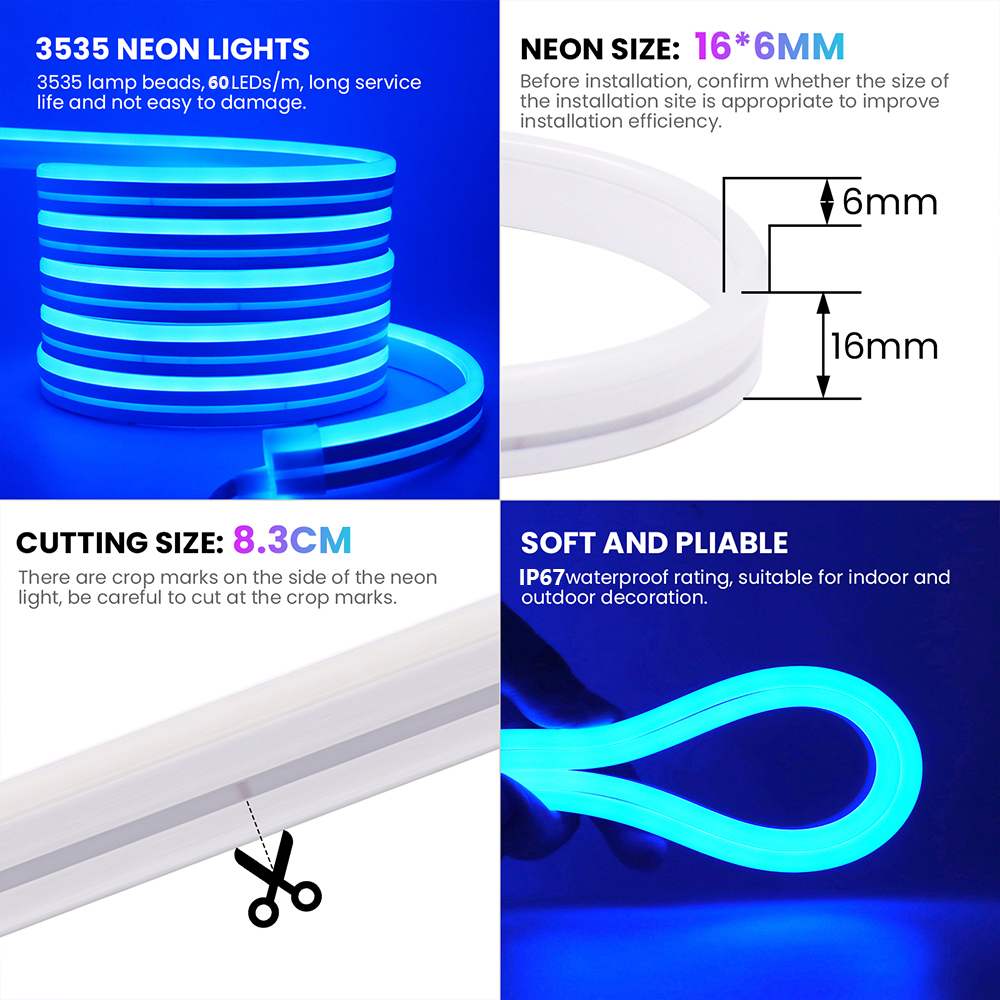 Tira de luces LED de neón RGB con WIFI, Bluetooth, 5m, 10m, 20m, 30m, 24V, 24 teclas, 44 teclas, Control remoto, UE, EE. UU., Reino Unido, AU, Kit de alimentación, 60LED/m, resistente al agua