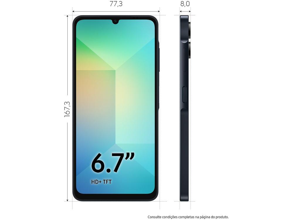 Smartphone Samsung Galaxy A06 128GB 4GB RAM Azul Escuro 6,7" Câm. Dupla + Selfie 8MP