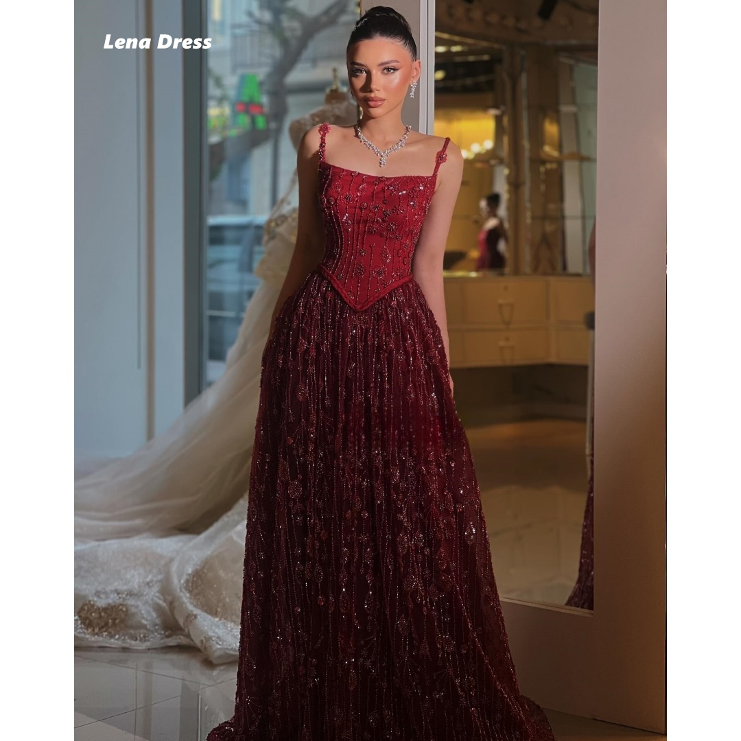 Lena Elegantes Kleid Spitze Ballkleider 2025, Luxuskleider für Partykleider, Frau 2025, Perlen, nach Maß, Robe De Cocktail Femme