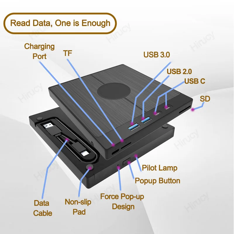 7-in-1 USB 3.0 Type C External CD DVD RW Optical Drive DVD Player Burner Reader Multi-Function Drive For Windows Mac PC Laptop