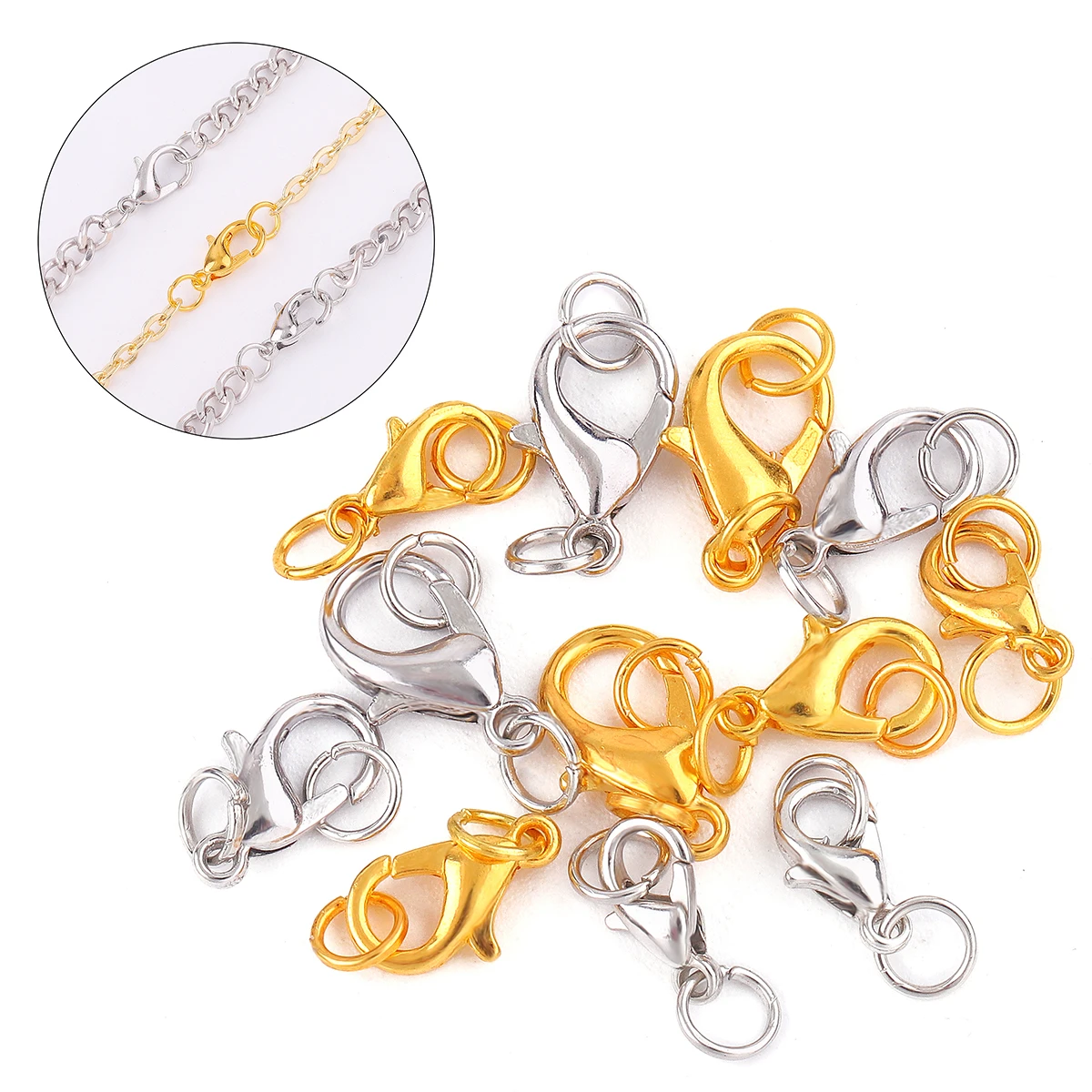 10 ชุดสแตนเลสสตีลกุ้งก้ามกราม Clasp แหวนกระโดดตัวเชื่อมต่อสําหรับสร้อยข้อมือสร้อยคอโซ่เครื่องประดับ DIY ทํา 10/12/14 มม.