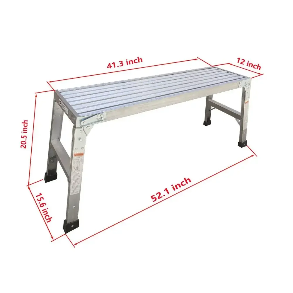 Aluminum Work Platform Ladder Bench 330lbs Load Capacity Foldable Portable Heavy Duty Outdoor Indoor Use Easy Assemble High