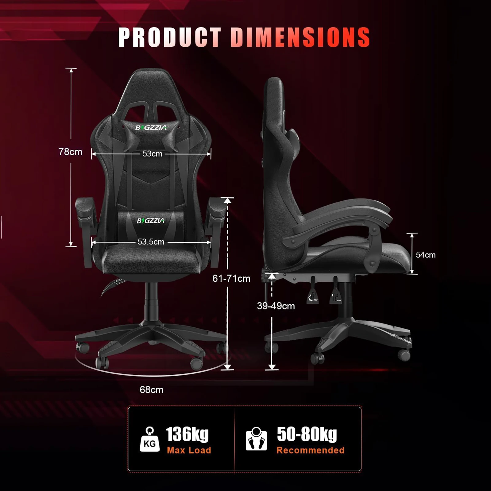 Sedia da gioco RGB Luci a LED Sedia ergonomica per computer Sedia da ufficio reclinabile in pelle PU con schienale alto Supporto lombare regolabile