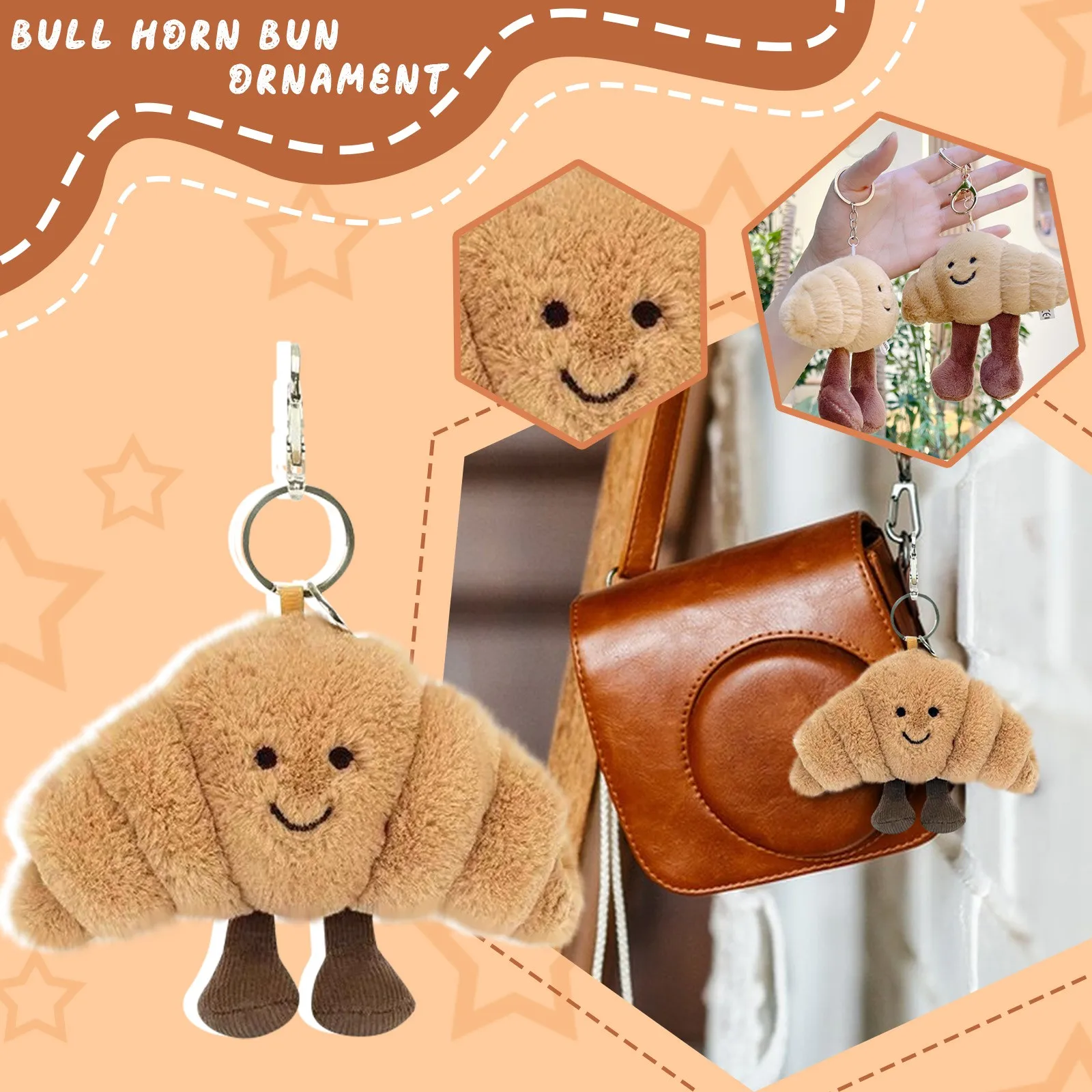 Entzückender Schlüsselanhänger mit Croissant-Taschenanhänger, perfektes Geschenk für Lebensmittelliebhaber, süßes Accessoire für Taschen und Mobiltelefone