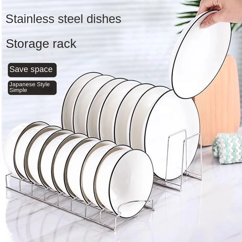Escurridor de platos de acero inoxidable, estante de almacenamiento de platos plateados multiusos, cuencos ahorradores de espacio, soporte escurridor de platos para cocina