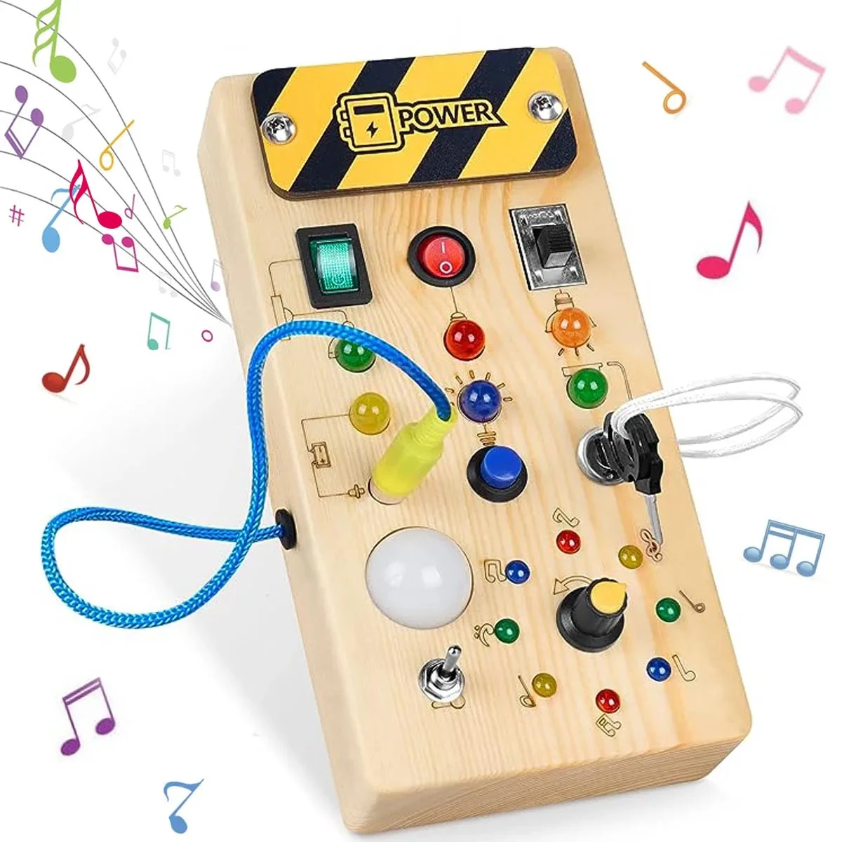 Montessori Busy Board Giocattoli sensoriali in legno con interruttore della luce a LED Scheda di controllo Attività di viaggio Giochi per bambini per 2-4 anni