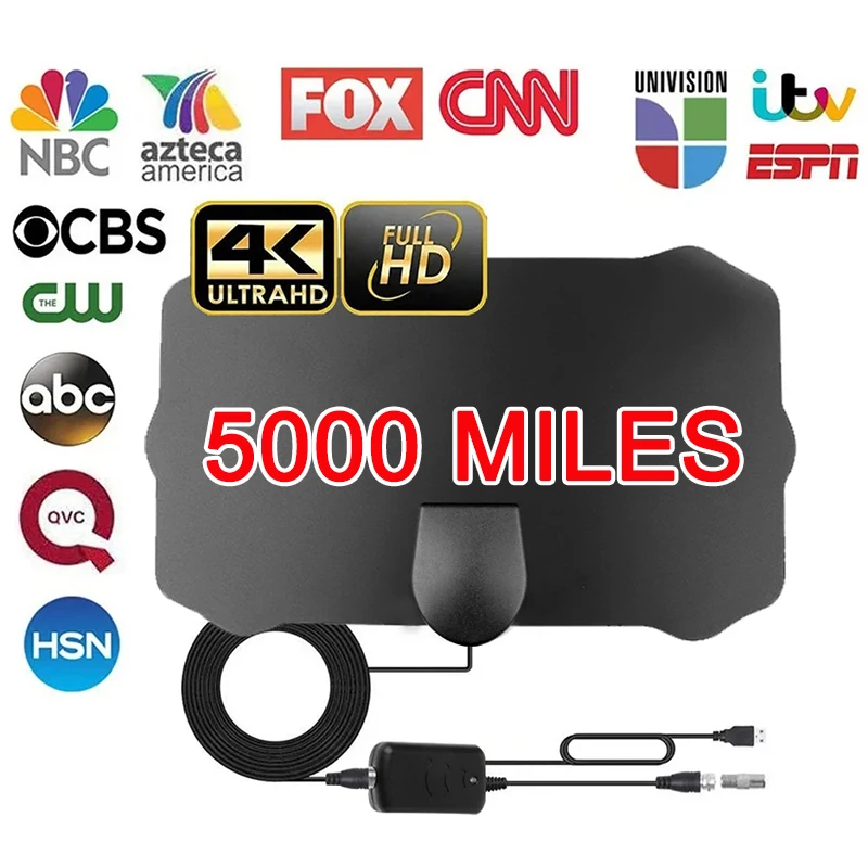 5000 millas HD 8K 4K 1080P Antena de TV Digital interior 25DB HDTV Antena DVB-T DVB-T2 Cable TV Antena UHF VHF DTV Antenas de TV aérea
