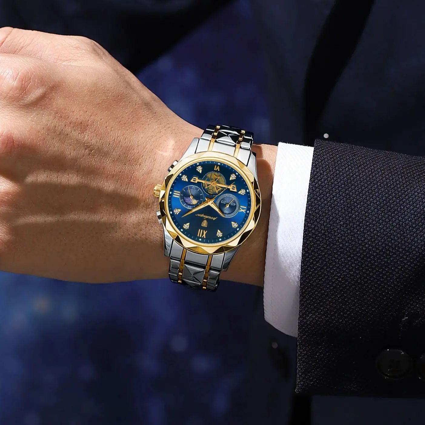 Reloj de pulsera POEDAGAR de lujo para hombre, cronógrafo resistente al agua, reloj luminoso para hombre, relojes deportivos de cuarzo de acero inoxidable de alta calidad para hombre