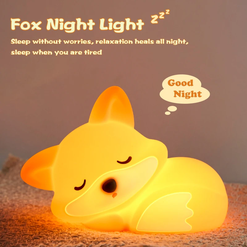 Ночник Fox, силиконовая лампа, зарядка через USB, художественные декоративные предметы, подарок на день рождения для друга, путешествия, аварийное освещение, синхронизация