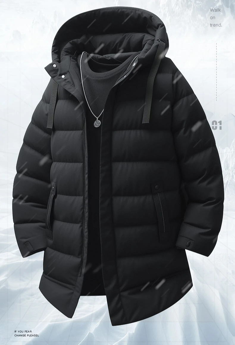 Jaqueta longa masculina, casaco grosso e quente de inverno com capuz, duck verde, parkas, cor pura, sobretudo casual, roupas de casal ao ar livre