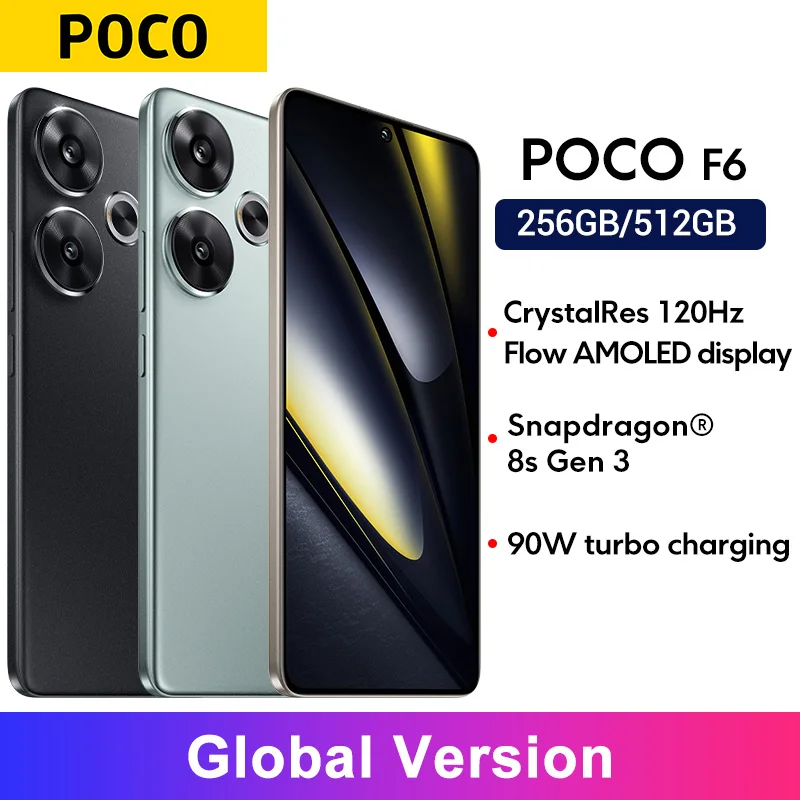 Poco f6 5g smartphone versão global 90w turbo carregamento snapdragon 8s gen 3 nfc 5000mah 6.67 ”120hz fluxo amoled dotdisplay
