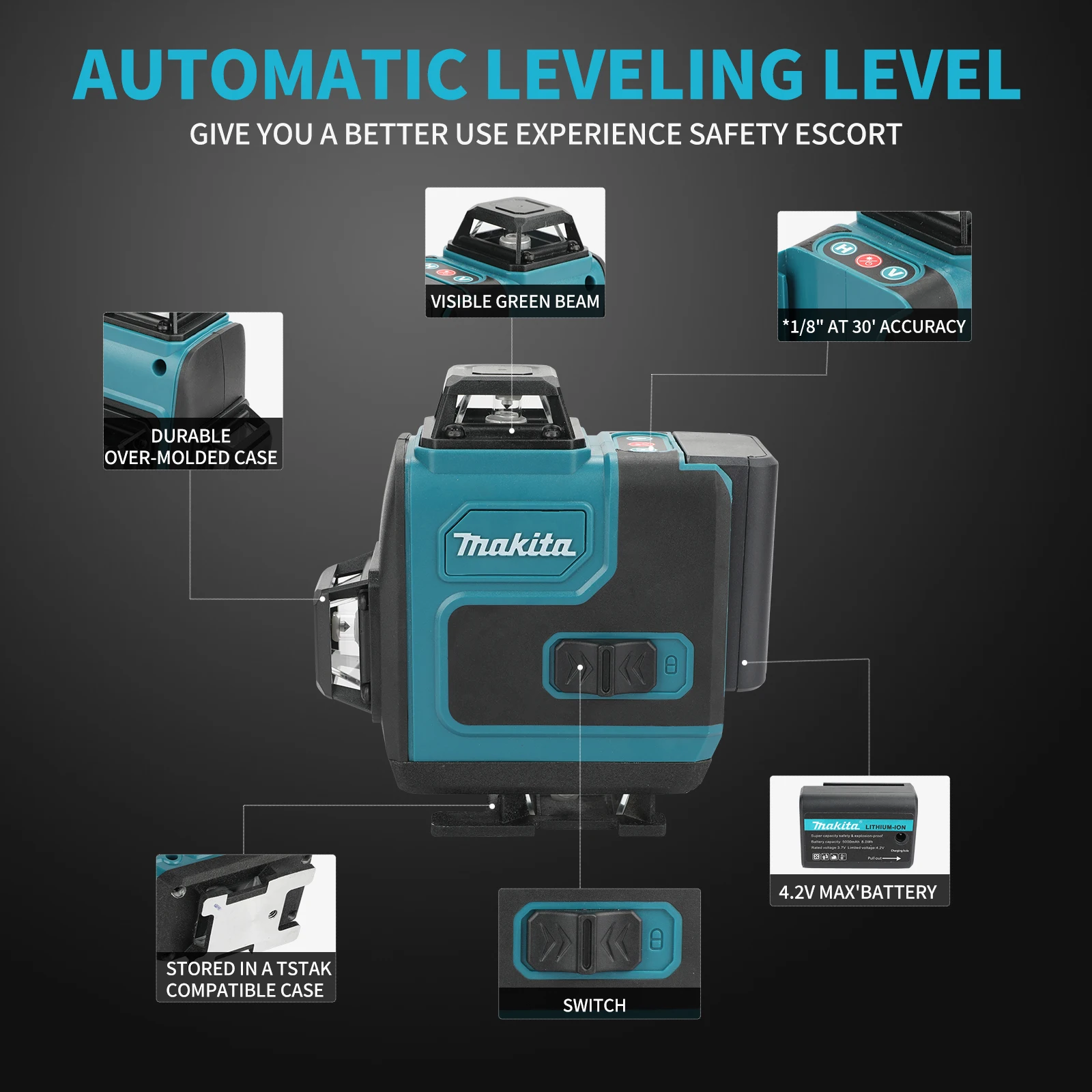 Makita Hoge Precisie 16-Lijn 360 Horizontale Verticale Groen Licht Laser Kruis Wandmontage Draagbare Niveau Hoge Precisie