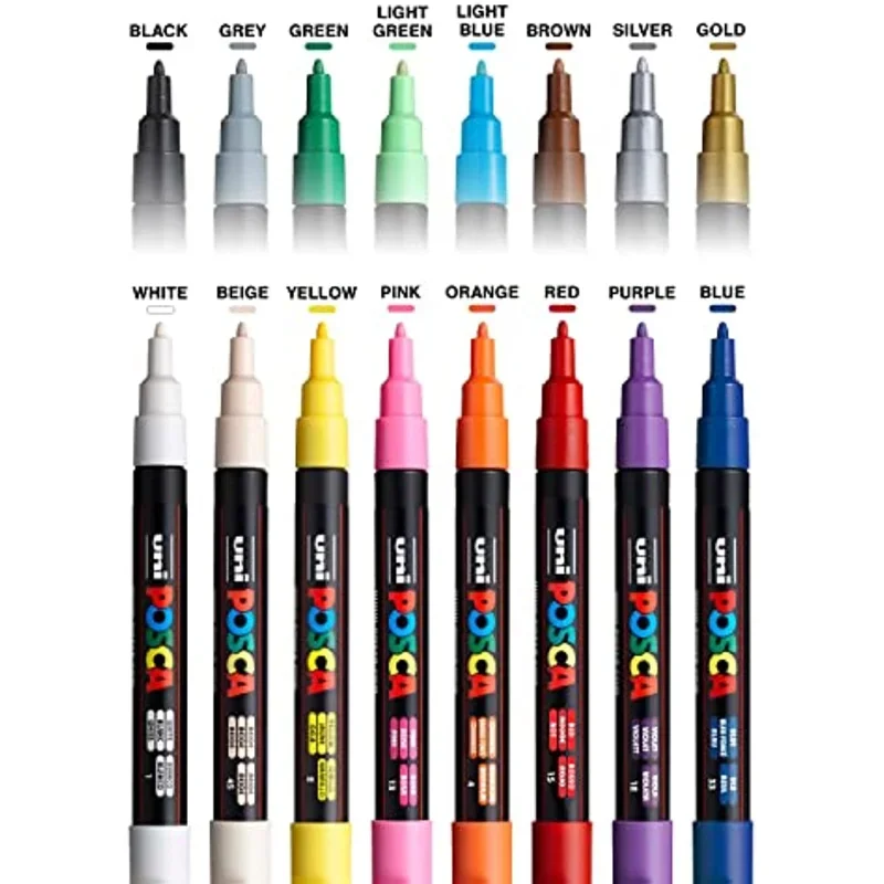 Uni Posca ชุด 7/8/16 สีปากกาสีอะคริลิค PC1M PC3M PC5M REVERSIBLE Fine Point ปากกาเคล็ดลับสําหรับอุปกรณ์ศิลปะผ้า MARKER