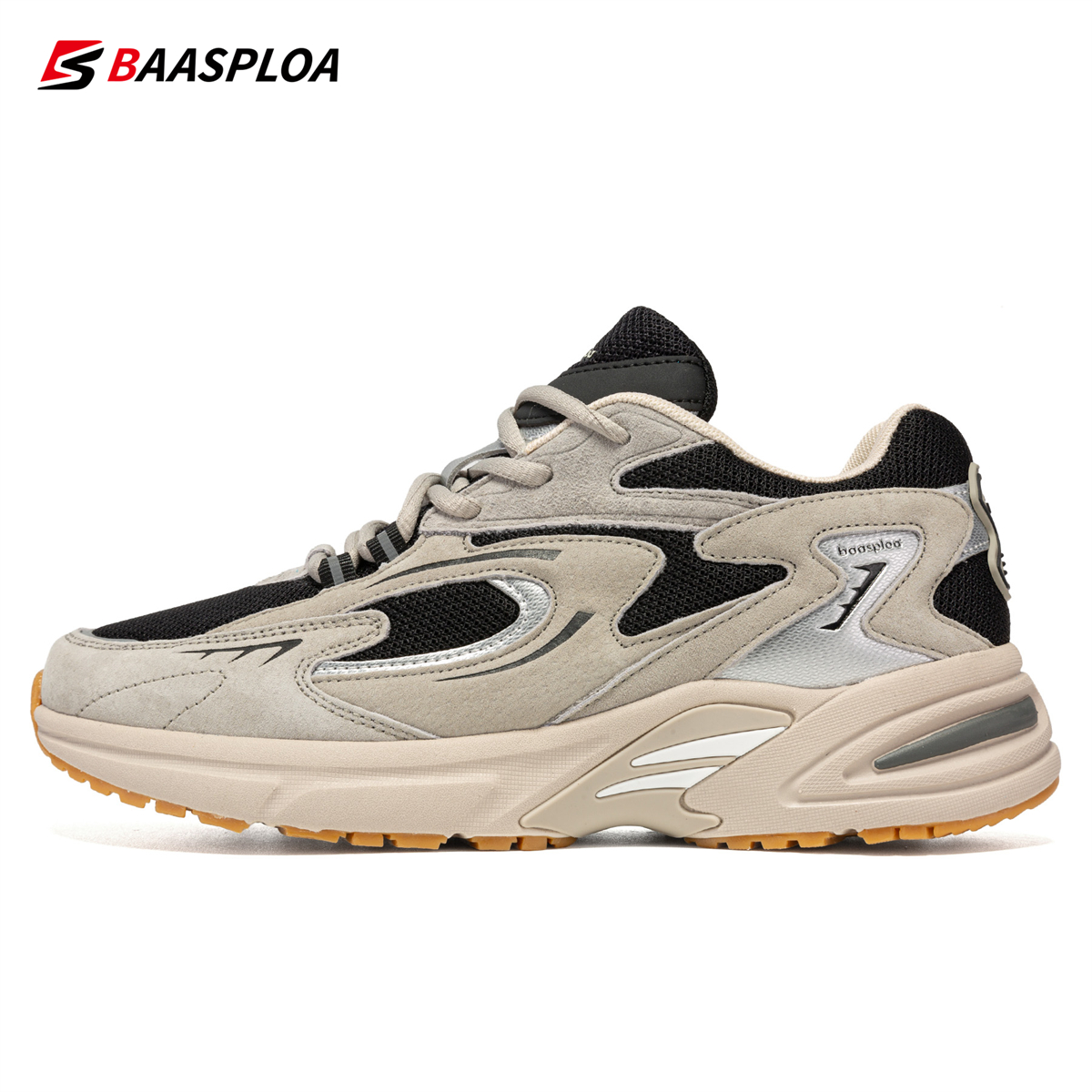 Bassploa Herren-Laufschuhe, 2024, neue lässige Mesh-atmungsaktive Schnür-Sportschuhe, männliche Mode, leichte, rutschfeste Wanderschuhe