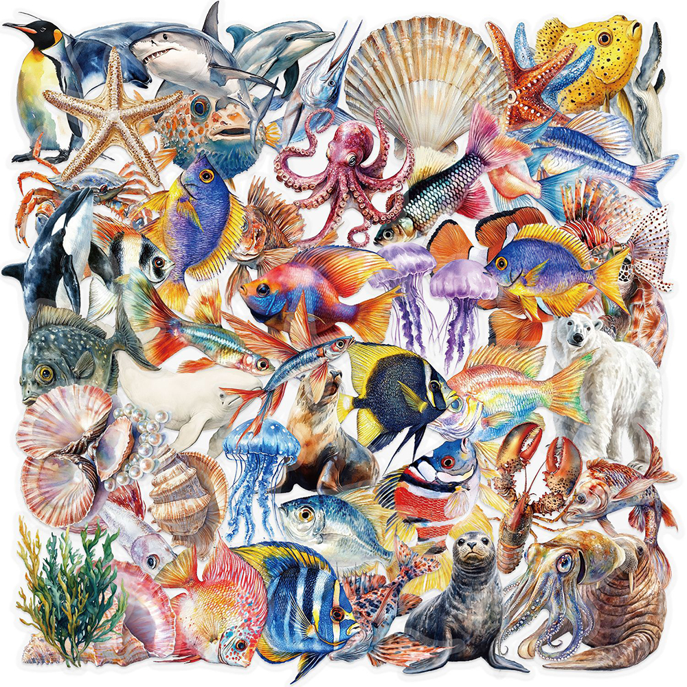 10/30/50 pçs colorido mar peixe dos desenhos animados adesivo estético mão contabilidade transparente decoração decalques diy scrapbooking suprimentos