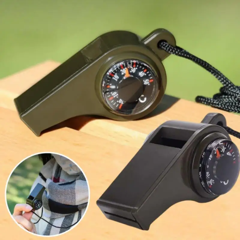 3-in-1 noodoverlevingsfluitje Kompas Thermometer Scheidsrechter Cheerleading Fluitje Sportartikelen Kamperen Wandelen Outdoor Gereedschap