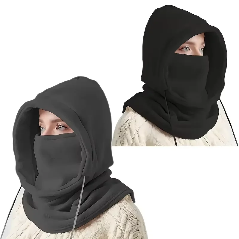 Pasamontañas de invierno unisex con capucha de punto, máscara a prueba de viento con cordón, gorro de punto cálido para motociclismo, clima frío