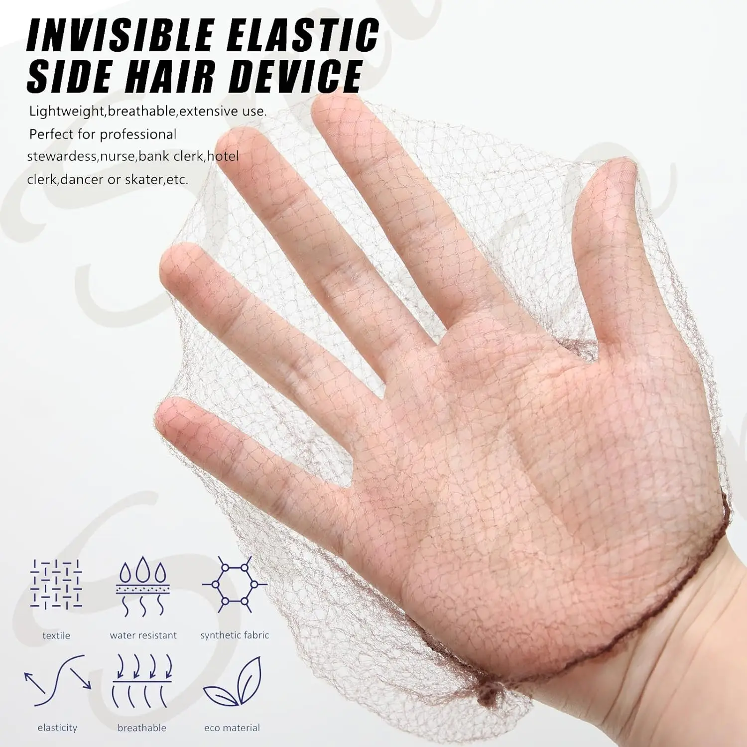 Rede de cabelo 50 peças, 24 polegadas redes de cabelo elasticidade malha elástica invisível para serviço de alimentação, coque de balé, dormir, mulheres e peruca