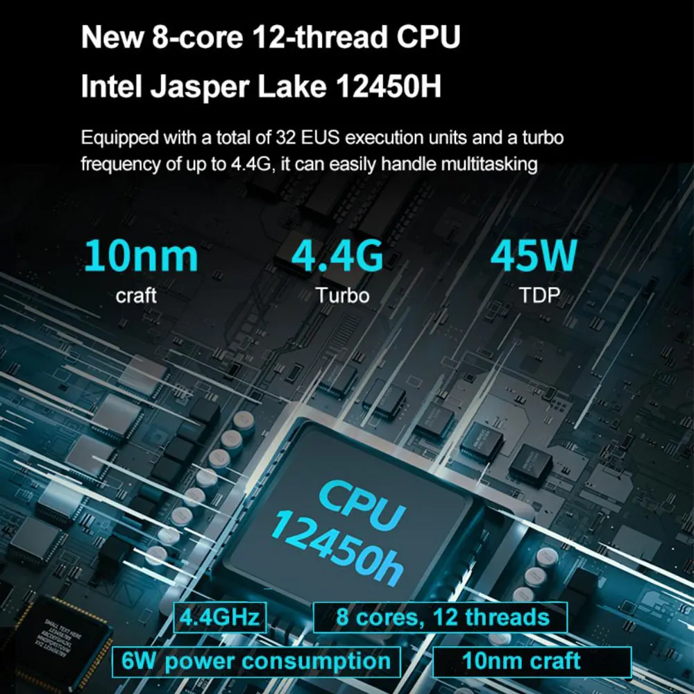 2025 MicroData Mini PC N5A 512G 1TB, Intel i5-12450H CPU a 8 core e 12 fili, DDR5 4800 WIFI5, Win 11 Pro M.2 NVME SSD PC Gamer
