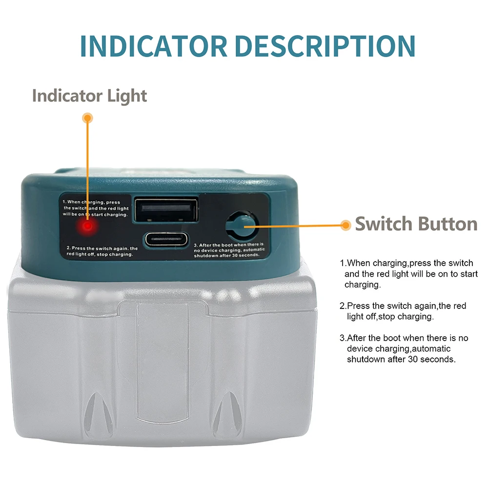 1pc Fast Charger Rack for Makita 18V Lithitum Battery Portable Adapter with 5V USB Port and 18W Type-C Port Fast Charging