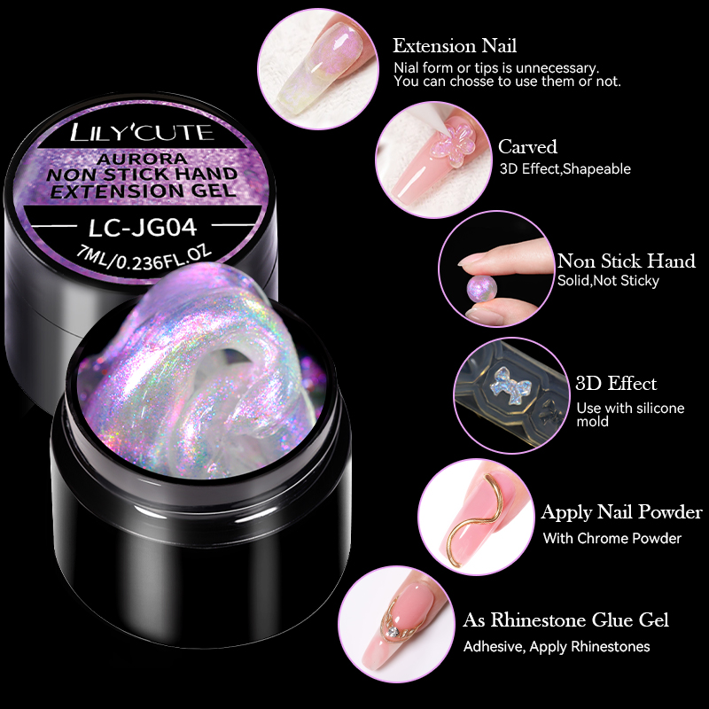 LILYCUTE 7ml Aurora antiadherente mano extensión sólida esmalte de uñas en Gel azul púrpura extensión Gel pegamento de diamantes de imitación esmalte de uñas en Gel