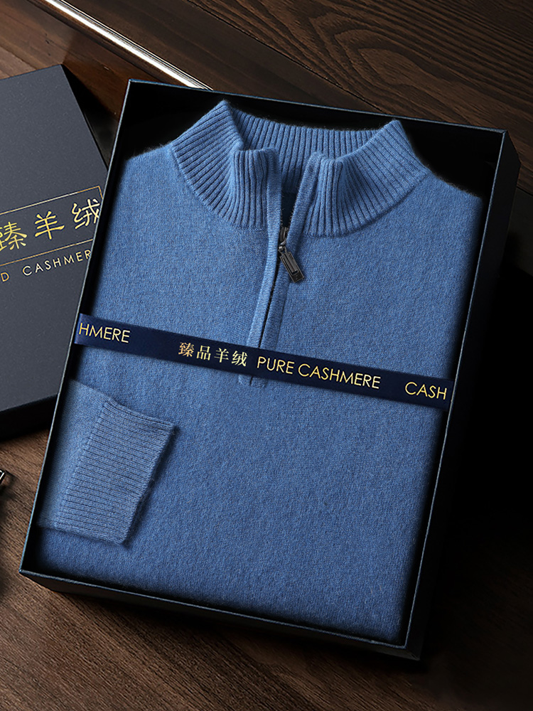 Chicuu suéter masculino 100% caxemira com zíper pulôver mock neck manga comprida básico malhas de caxemira outono inverno roupas tops