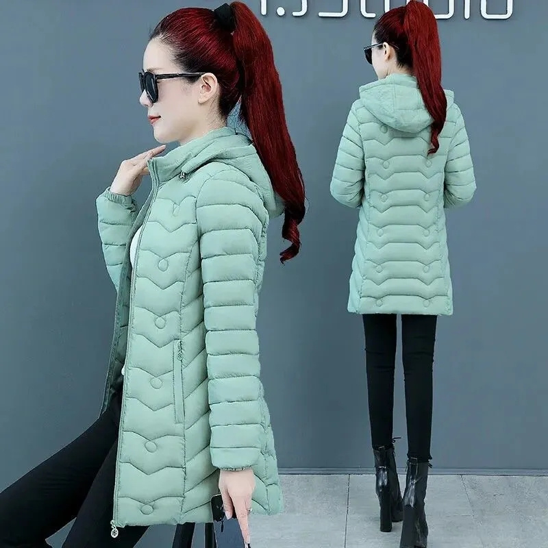 ฤดูใบไม้ร่วงฤดูหนาว WARM บางเสื้อแจ็คเก็ตเสื้อแขนยาว Parkas ใหม่ Hooded วัยกลางคนผู้หญิงผ้าฝ้ายเบาะแม่ผ้าฝ้าย C