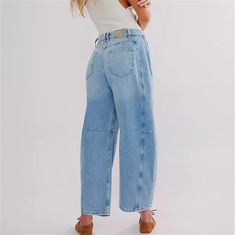 Barrel Jeans Damen Casual Baggy Wide Leg Hufeisen Denim Hose Y2k Boyfriend Vintage Tapered Jeans Mid Rise Cropped Barrel Hose