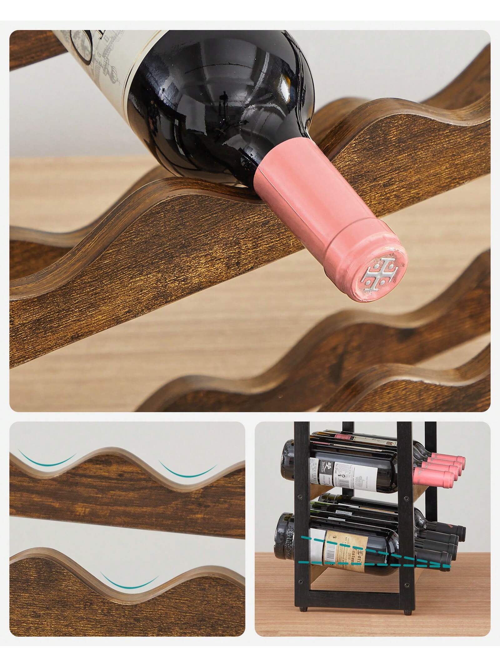 SONGMICS 3-Tier Bamboo Wine Rack for 12 Bottles, Countertop Storage Shelf, Home Bar Display, Kitchen, Dining, Pantry, Cupboard