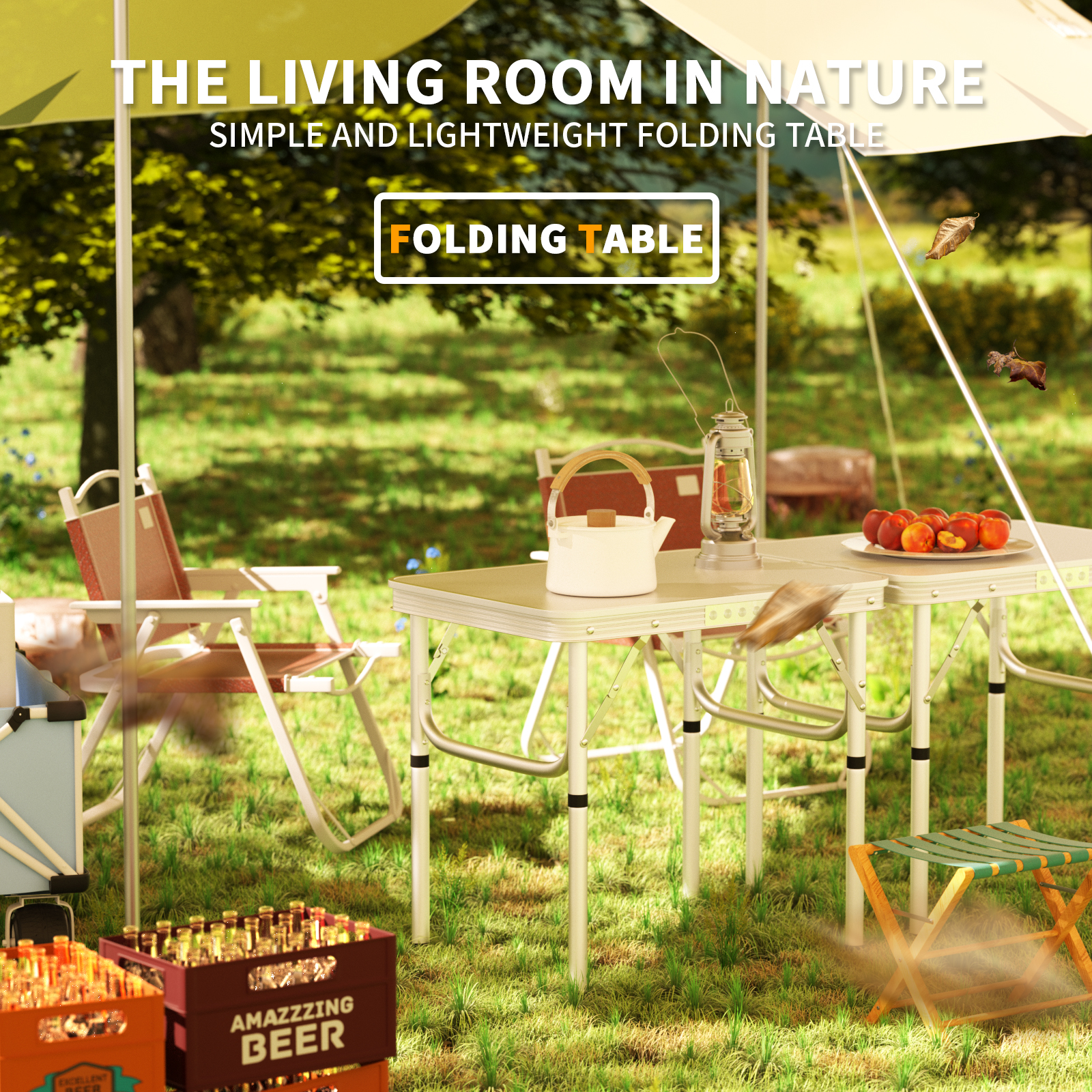 2ft Folding Camping Table with 2 Adjustable Height, Lightweight Aluminium Picnic Table,Portable Foldable Picnic Table for Party