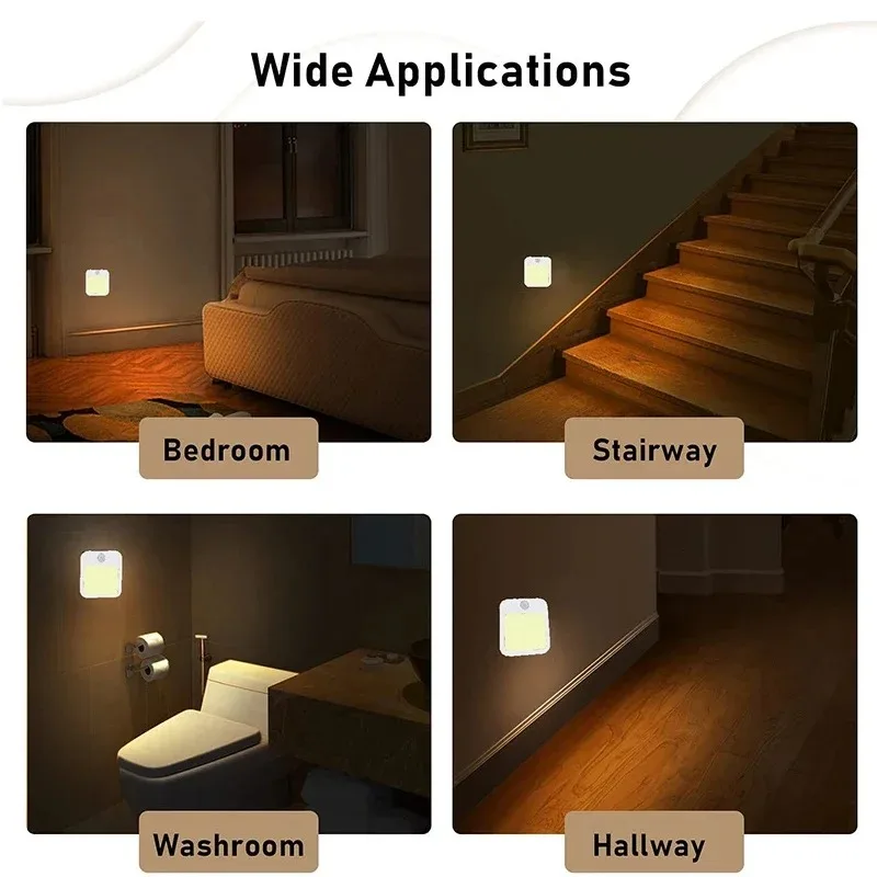 Lámpara de noche para niños con enchufe de EE. UU./UE, Sensor de movimiento inteligente, luz LED nocturna, lámpara de pared para el hogar adecuada para pasillo