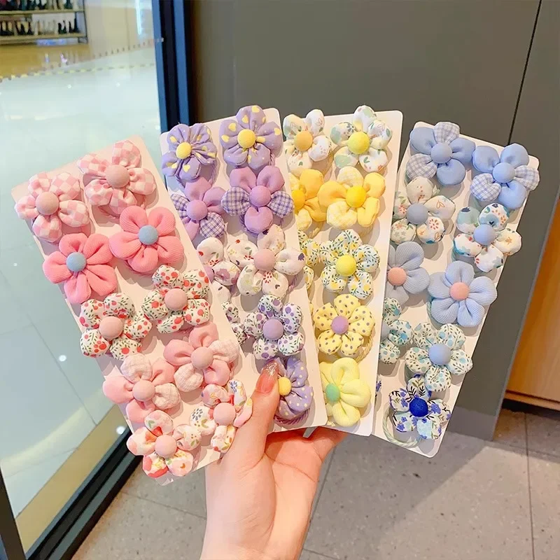 10 개/대 새 아기 소녀 귀여운 다채로운 꽃 헤어 밴드 포니 테일 홀더 Chilren 소프트 Scrunchies 고무 키즈 헤어 액세서리