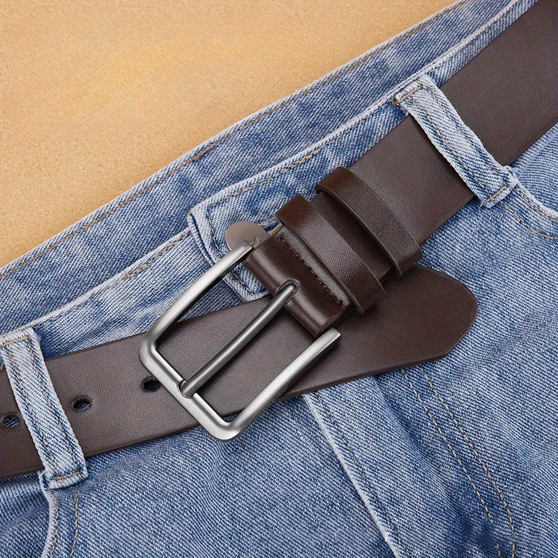 An Elegant Men's Casual Business Style Belt，Equipped with Square Alloy Buckle，Durable Anti-Stretch Imitation Leather，Suitable fo